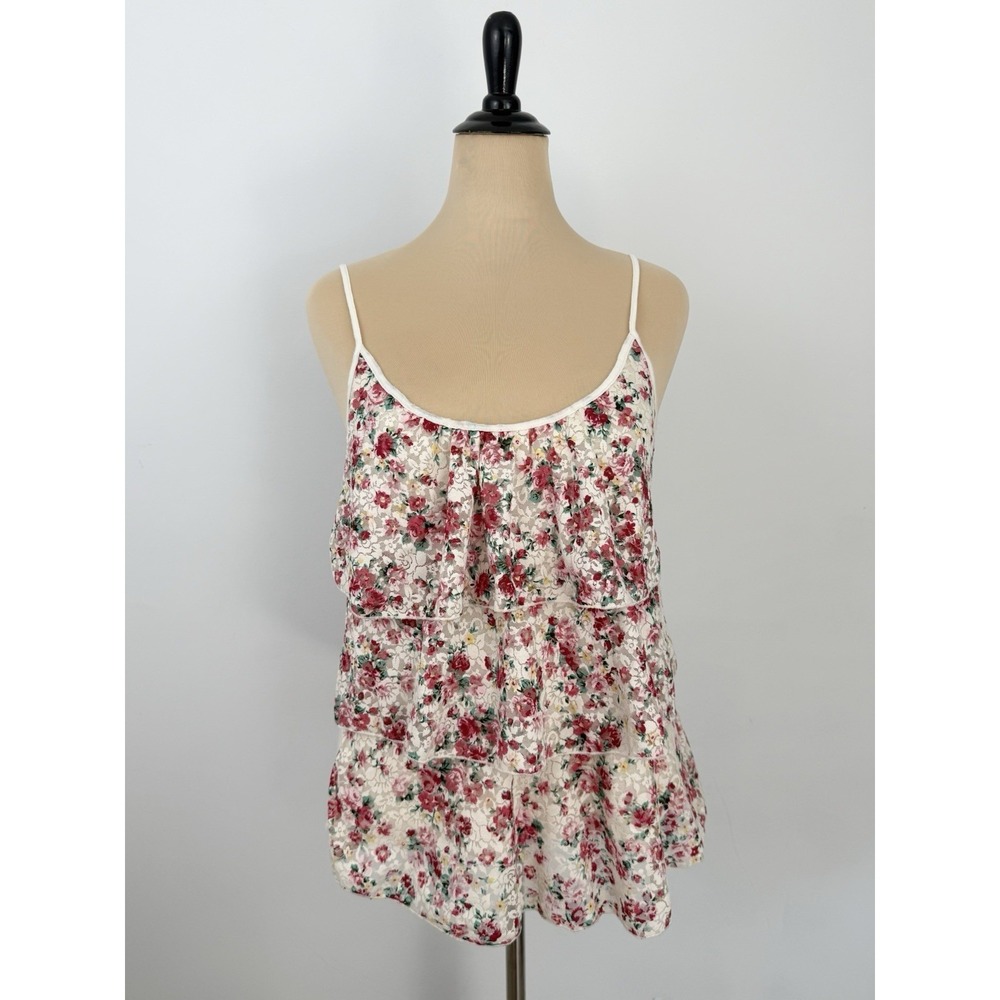 deLiAs Vintage Mesh Floral Lace TANK TOP L Y2K Ruffle Long Pink Fairy Coquette